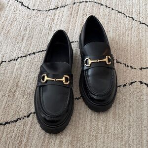 Black Loafers with Gold Buckle size 10 like new